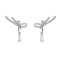 Silver Tone Clear Stone Rope Knot Bow And Teardrop Stud Earrings view 5