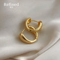 Gold Smooth Polished Chunky Huggie Hoop Earrings Pair view 1