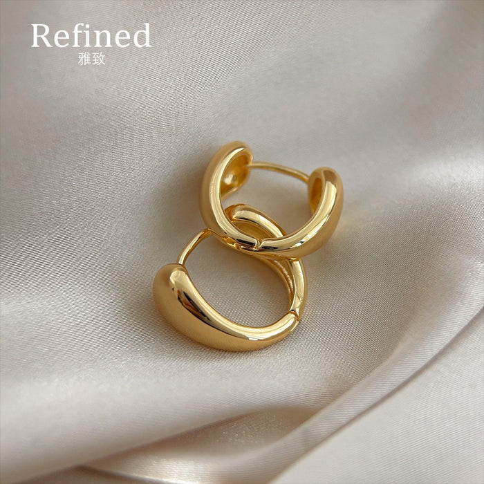Gold Smooth Polished Chunky Huggie Hoop Earrings Pair