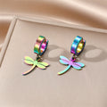 Stainless Steel Dragonfly Star Bow and Feather Huggie Earrings view 6