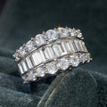 Baguette And Round Clear Stone Triple-Row Extra-Wide Ring In Silver Tone view 3