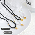 Gold Cross Pendant Beaded Necklace Faux Pearl or Black Glass view 2