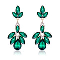 Aqua Green Green Leaf Teardrop Tassel Crystal Four Designs Metal Dangle Earrings view 1