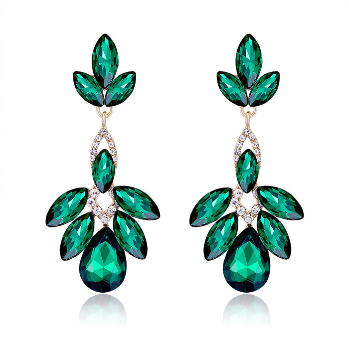 Aqua Green Green Leaf Teardrop Tassel Crystal Four Designs Metal Dangle Earrings
