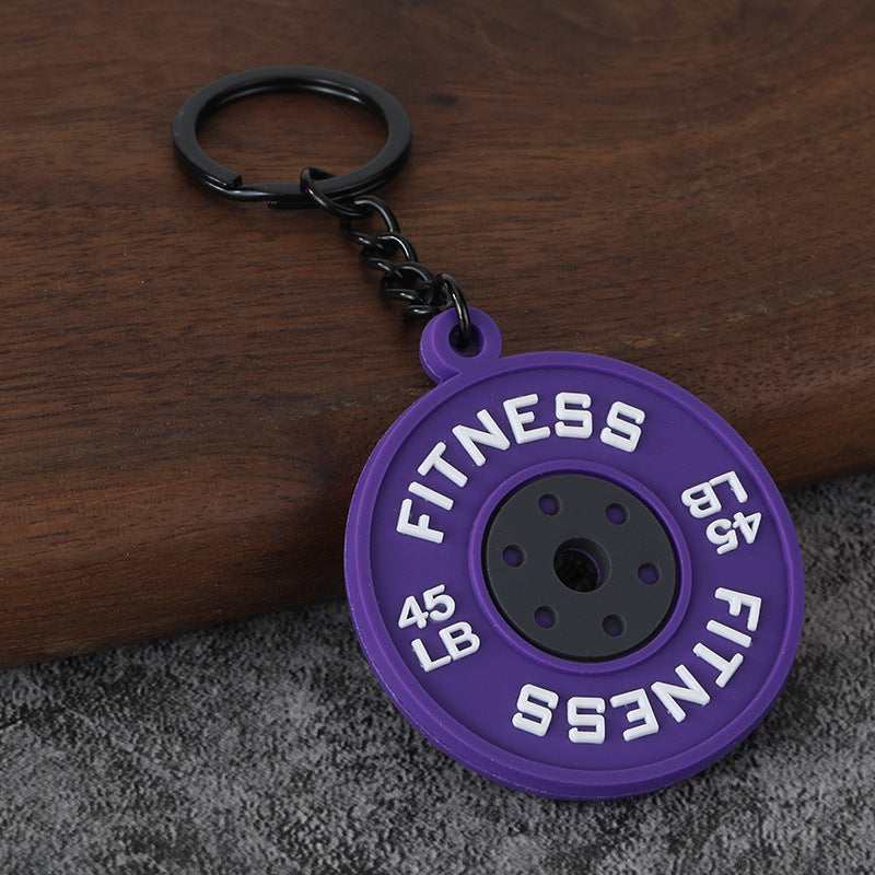 Fitness Barbell and Weight Plate Metal Keychain Gym Bag Charm