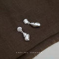 Silver Scallop Shell Stud Conch Drop Earrings Pair view 3