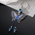 Silver Tone Openwork Butterfly Blue Evil Eye Beaded Split Ring Keychain view 2