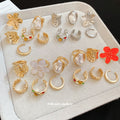 Gold Silver Open Flower Pearl Metal Ring Six Piece Sets view 4