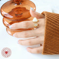 Open Dual End Ring Tiger Eye Shell Crystal Pad Gold Steel view 3
