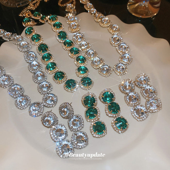Round Crystal Necklace and Stud Earring Sets in Three Colors