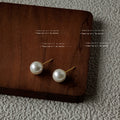 White Round Pearl Stud Earrings Gold Tone Metal Posts view 3