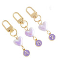 Iridescent Heart Bead Keychain With Purple Enamel Letter Charm view 5