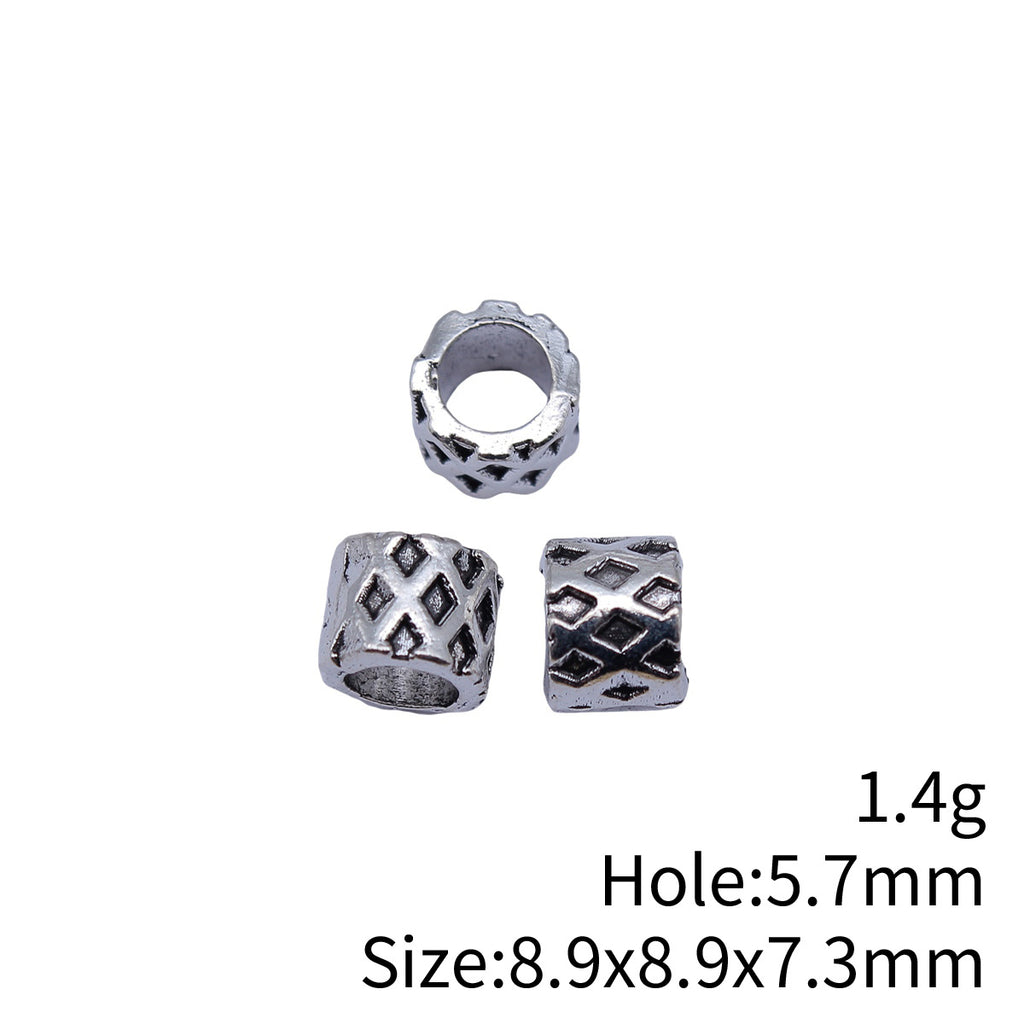 8.9x8.9x7.3mm 1.4g Antique Silver Zinc Alloy Checkered Round Large Hole Spacer Beads for Bracelet Making