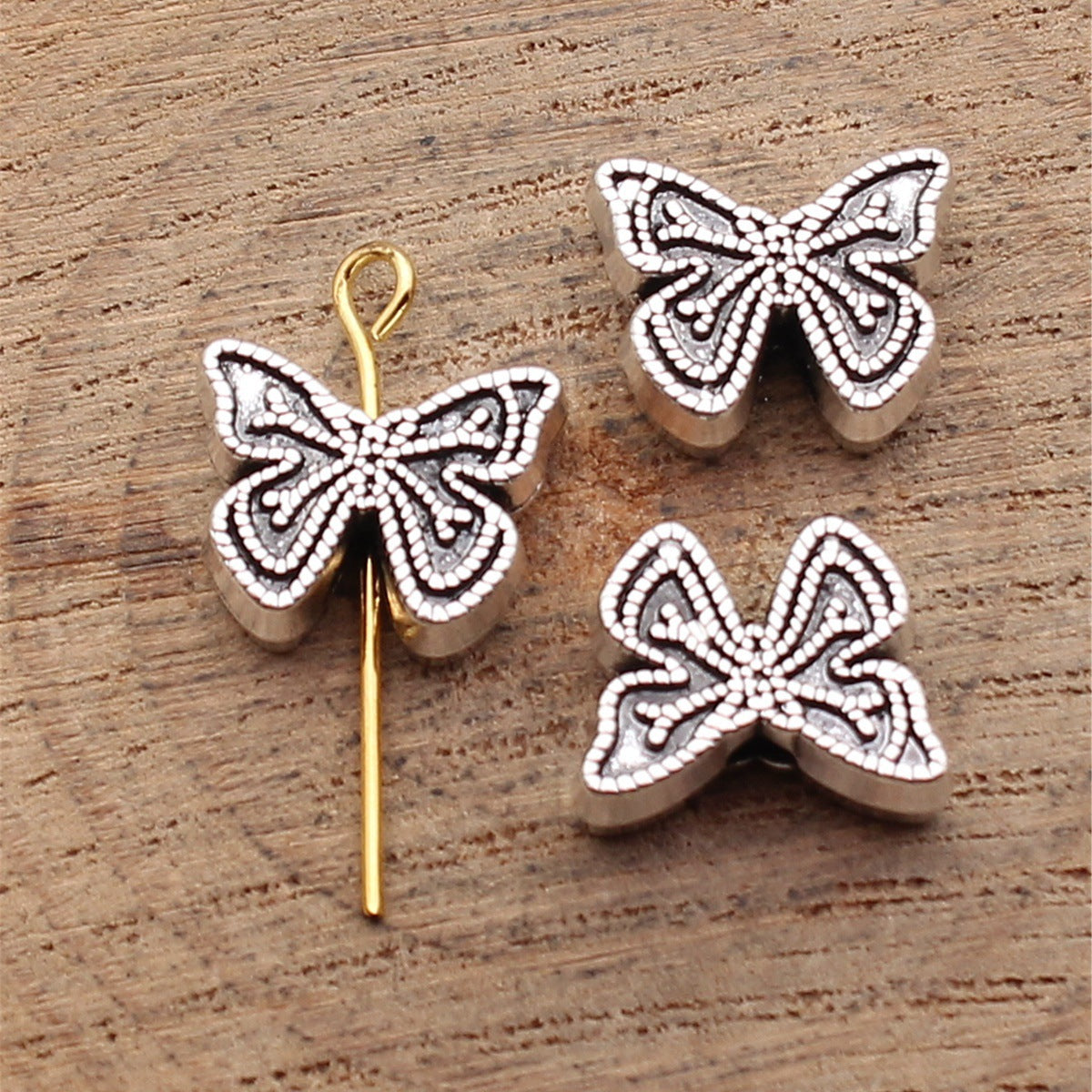 13x10x4.8mm 2.4g Antique Silver Zinc Alloy Double Sided Butterfly Through Hole Beads for DIY Jewelry Making