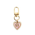 Enamel Heart Keychain with Gold Bow and Faux Pearl Border view 5