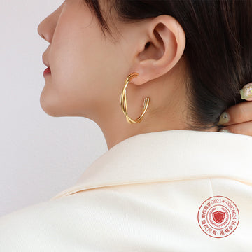 Twisted Double Rope C-Hoop Earrings Gold Steel Titanium