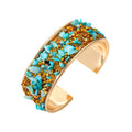 Gold Tone Crushed Stone Wide Open Cuff Bracelets in Eight Colors view 5