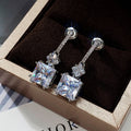 Silver Tone Square Clear Stone Bar Drop Earrings Jewelry view 3