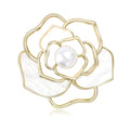 White Enamel Camellia Outline Brooch With Pearl Center view 1