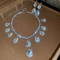 Teardrop Rhinestone Necklace Drop Earrings Court Style Set view 7