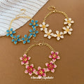 Gold Enamel Flower Link Bracelets In Pink Blue White view 2