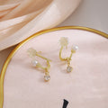 Gold Rose Pearl Look Clear Drop No Piercing Clip Earrings view 3