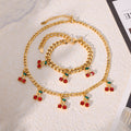 Red Crystal Cherry Charm Necklace and Bracelet Collection view 4