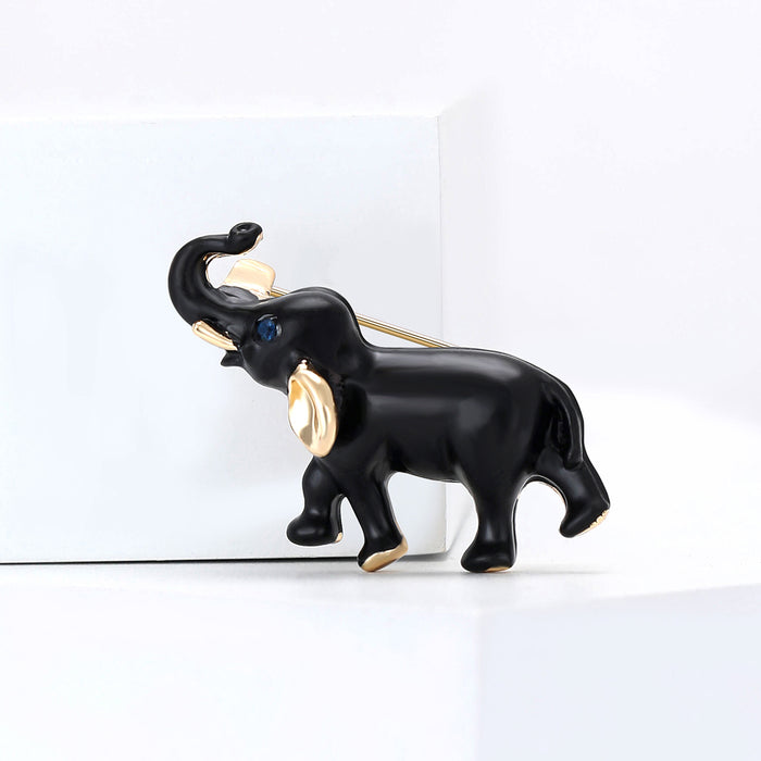 Black Enamel Elephant Brooch Decorative Metal Pin For Jackets And Lapels