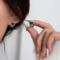 Black Double Heart Silver Tone Small Stud Earrings view 1