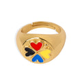 Gold Enamel Four Heart Clover Signet Ring Adjustable view 5