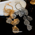 Wire Mesh Flower Cascade Tassel Necklace Gold Silver view 2