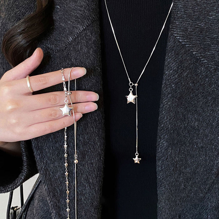 Silver Tone Star Pendant Necklace In Two Asymmetric Styles