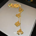 Gold Tone Floral Crystal Barrette With Three Bell Cluster Tassels view 3