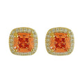Square Orange Crystal Halo Stud Earrings in Gold Tone view 5