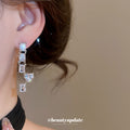Silver Tone Geometric Crystal Heart Drop Earrings Fashion Jewelry view 3