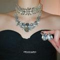 Silver Crystal Teardrop Necklace Earring Set Two Styles view 1