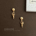 Gold Yarn Ball Cat Hanging Charm Drop Stud Earrings view 2