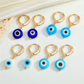 Gold Tone Round Glass Evil Eye Huggie Drop Earrings in Four Colors view 1