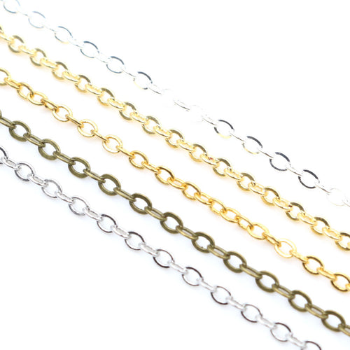 Image 1 showing oval link metal jewelry chain in five plated color finishes in the pictured colors and forms