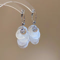 White Shell Disc Cluster Hoop Earrings in Silver and Gold Tones view 6