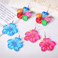 Silver Tone Hibiscus Acrylic Hook Earrings in Three Colors view 1