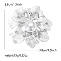 Matte Gold Silver Flower Brooch Pearl Center Rhinestones view 7