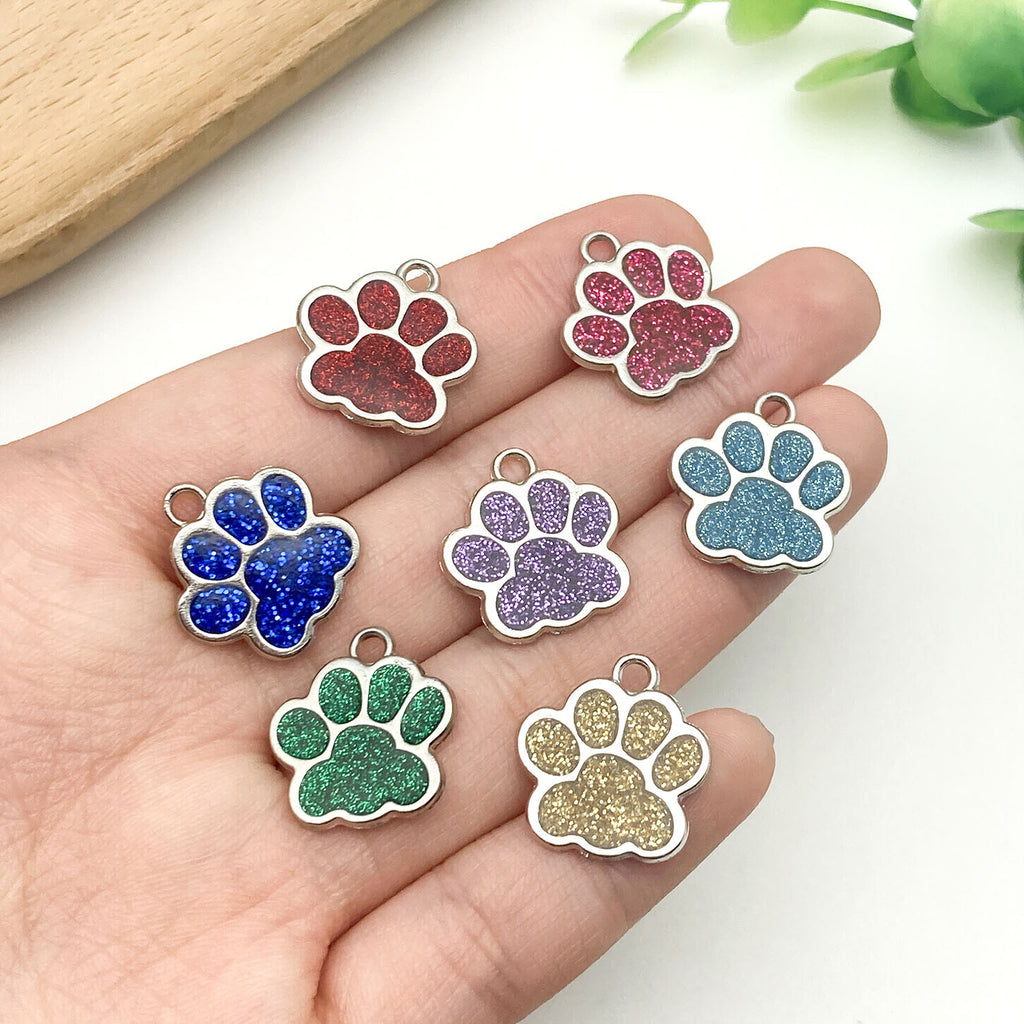 Zinc Alloy Glitter Dog Paw Print Enamel Charm Pendant 17x16mm for DIY Earrings Keychain