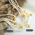 Baroque Freshwater Pearl Necklace Gold Cube Pendant Charms view 3