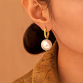 Gold U Hoop Earrings Imitation Pearl Drop Dangles Pair view 2