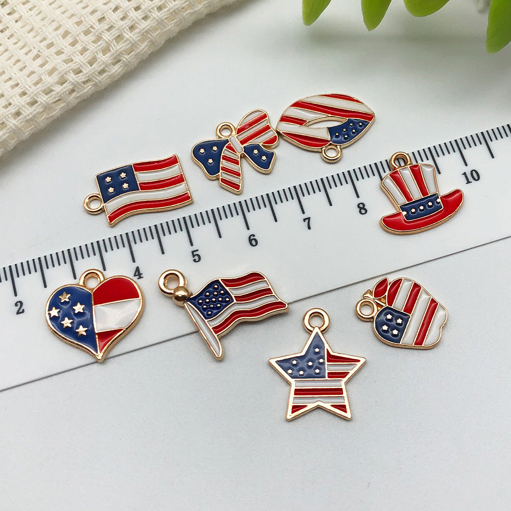 Enamel Zinc Alloy American Flag Star Cross Charm Pendant for DIY Independence Day Earrings
