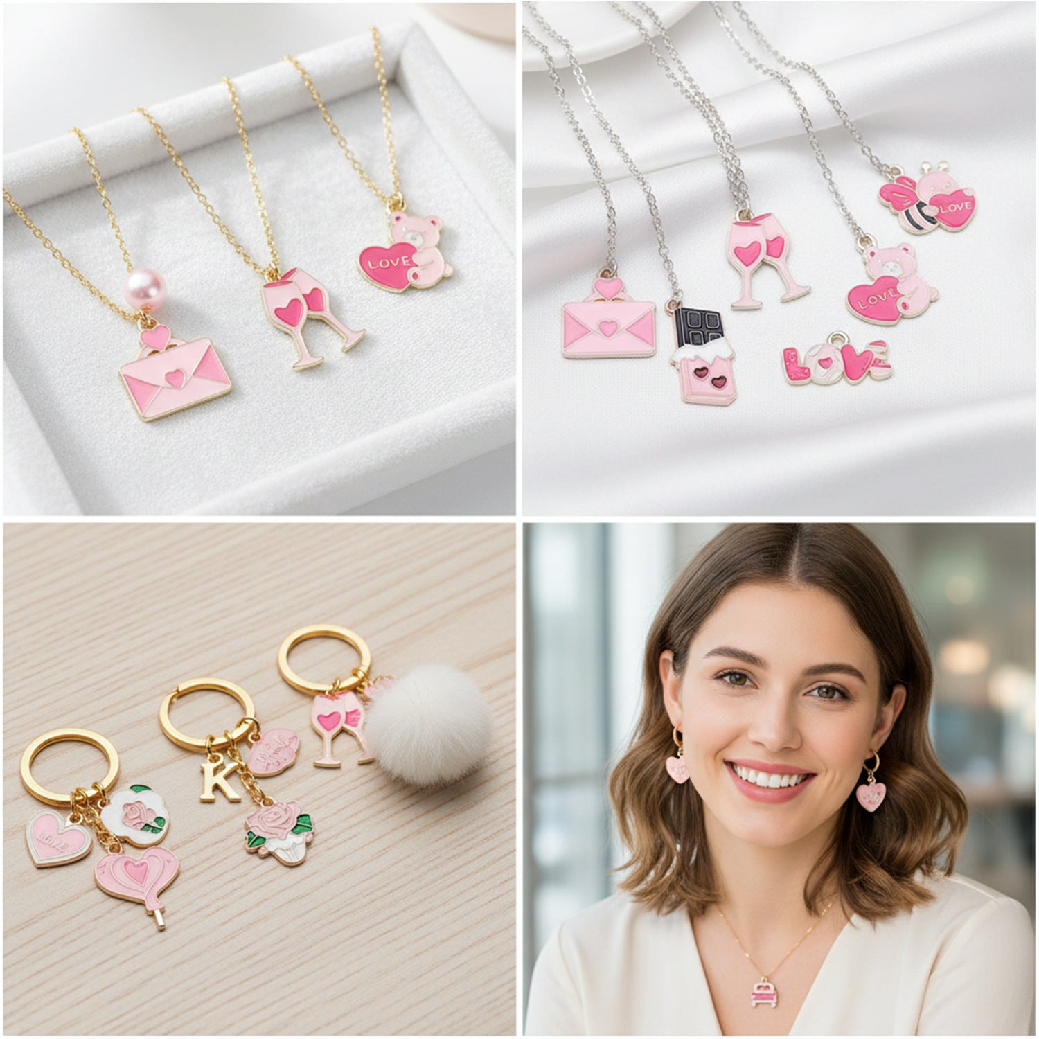 Enamel Zinc Alloy Heart Enamel Charm Pendants