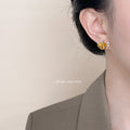 Yellow CZ Ginkgo Leaf Stud Earrings Gold-Tone Accents view 3