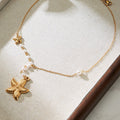 Textured Starfish and Pearl Lariat Necklace in Gold Tone view 3