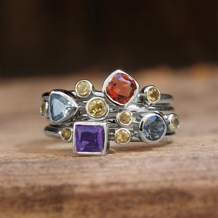 Asymmetric Multicolor Bezel Stack Ring In Two Metal Tones
